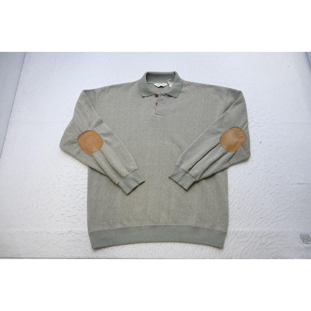 ORVIS Country Leather Elbows Knitted Pullover Polo Sweater Mens Size Large‎